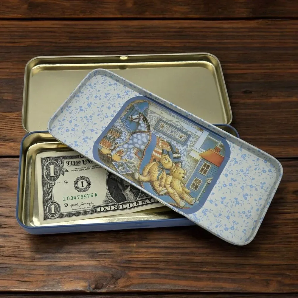 Rare 1996 Vintage Tin Pencil Case Cosmetic Retro Trinket Box Nursery Play Bears
